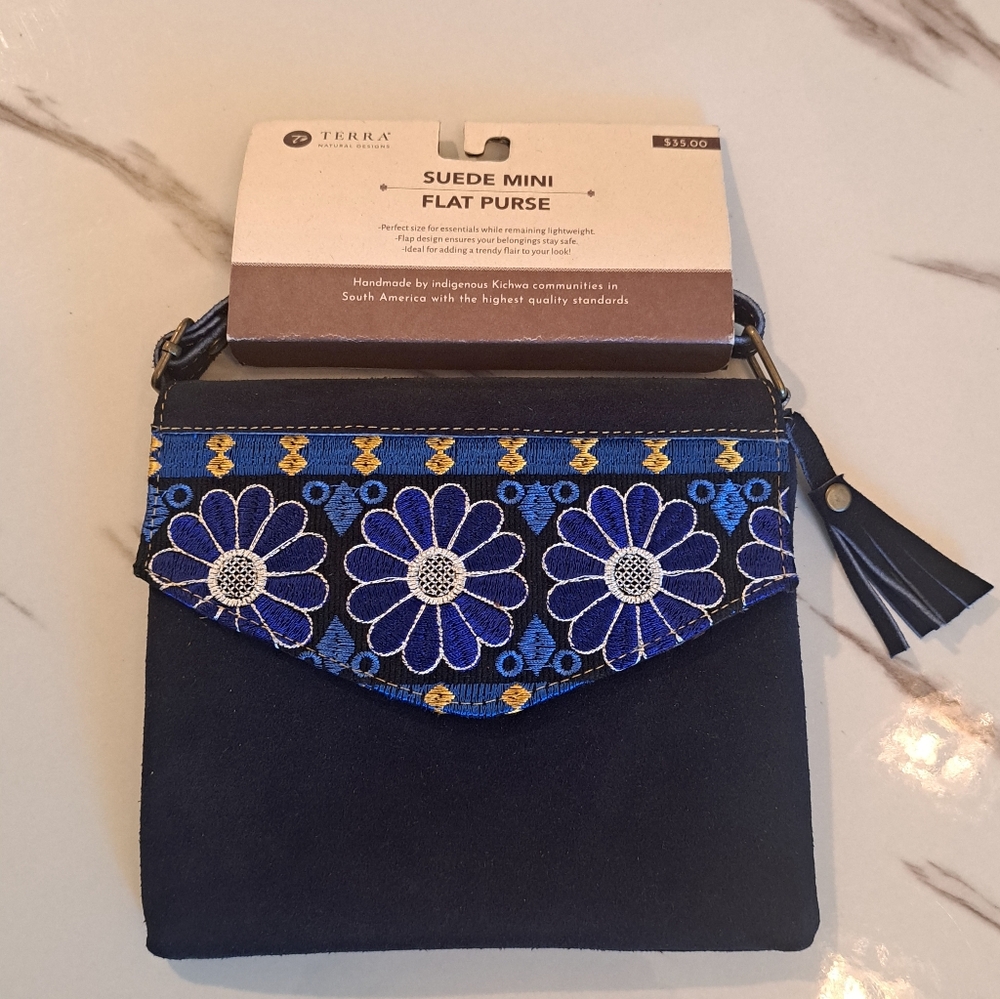 Suede Mini Flat Purse - Blue and Black